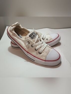 Converse All Star Low Top Sneakers in Off-White with Red & Navy Trim